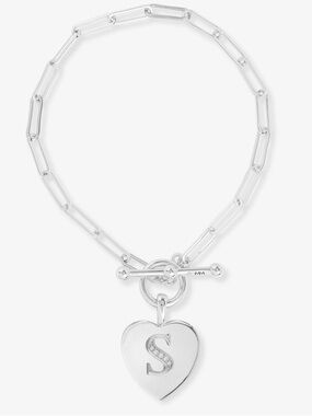 Melinda Maria Silver Heart Toggle with Raised Initial S Bracelet